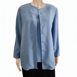Saks Fifth Avenue Petites 2 Piece Silk Blouse and Tank Blue Womens Size Small